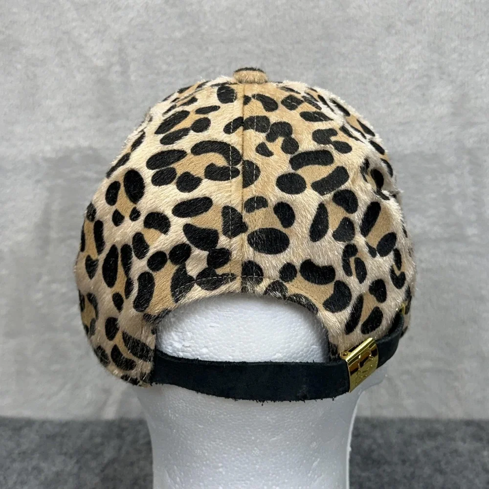 Karl Lagerfeld Hat Cap Strap Back Womens Adjustable Beige Leopard Velour‎ Logo